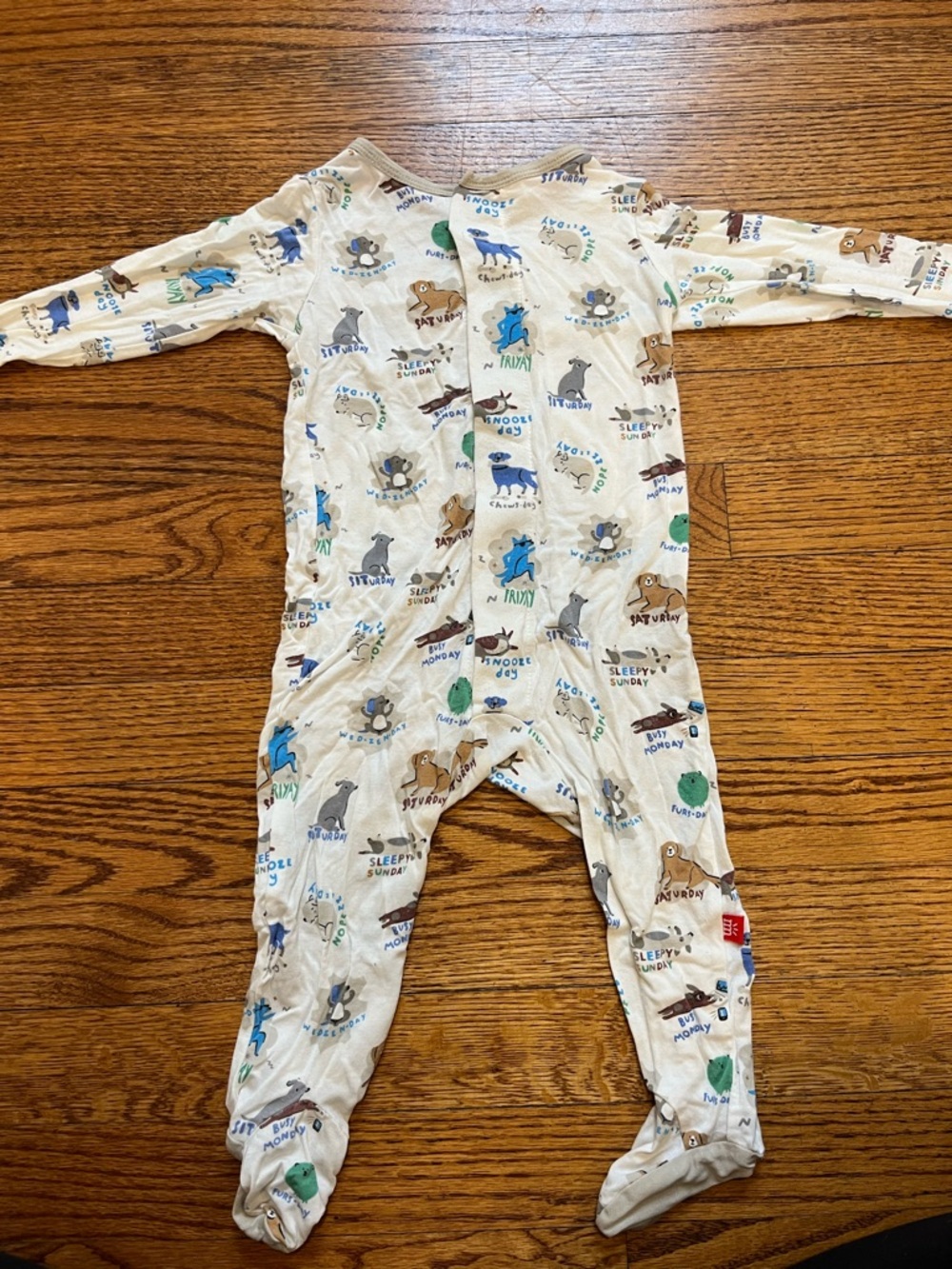 Magnetic Me White and Dog Print Footie Boys | 6-9 Months